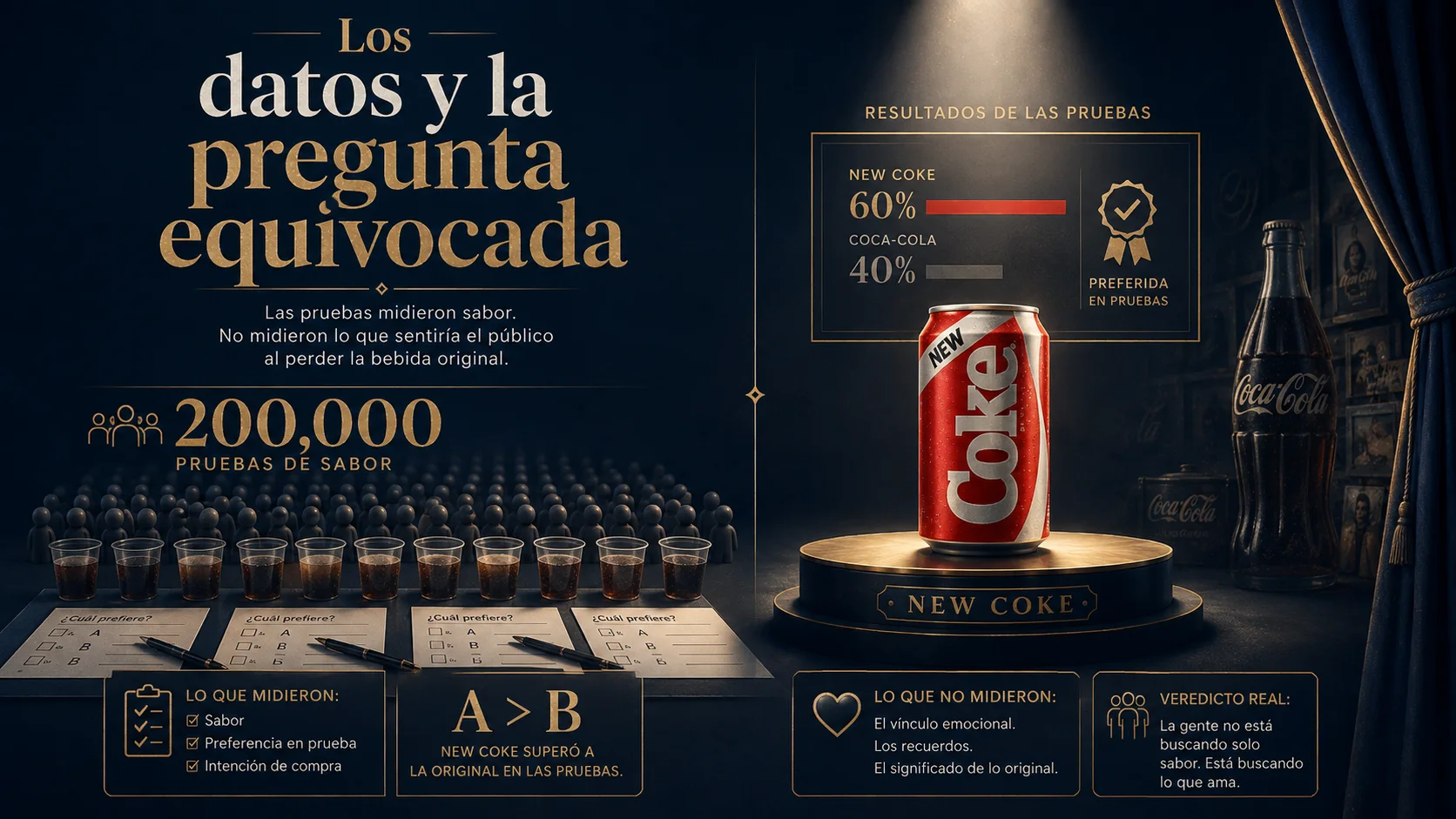 Representación editorial de las pruebas de sabor de New Coke y la dimensión emocional que no midieron