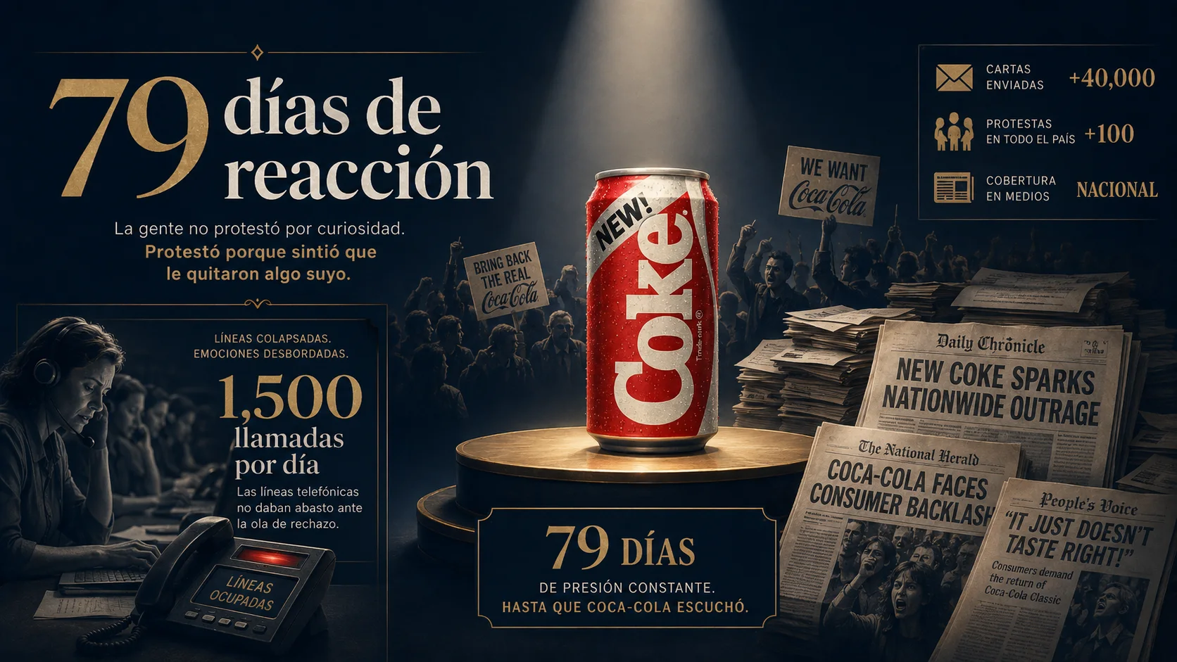 Representación editorial de las llamadas, cartas y protestas que siguieron al lanzamiento de New Coke