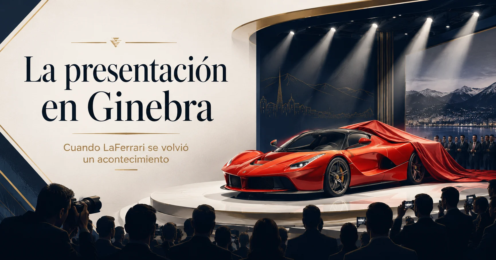 Representación editorial de la presentación de LaFerrari en el Salón del Automóvil de Ginebra