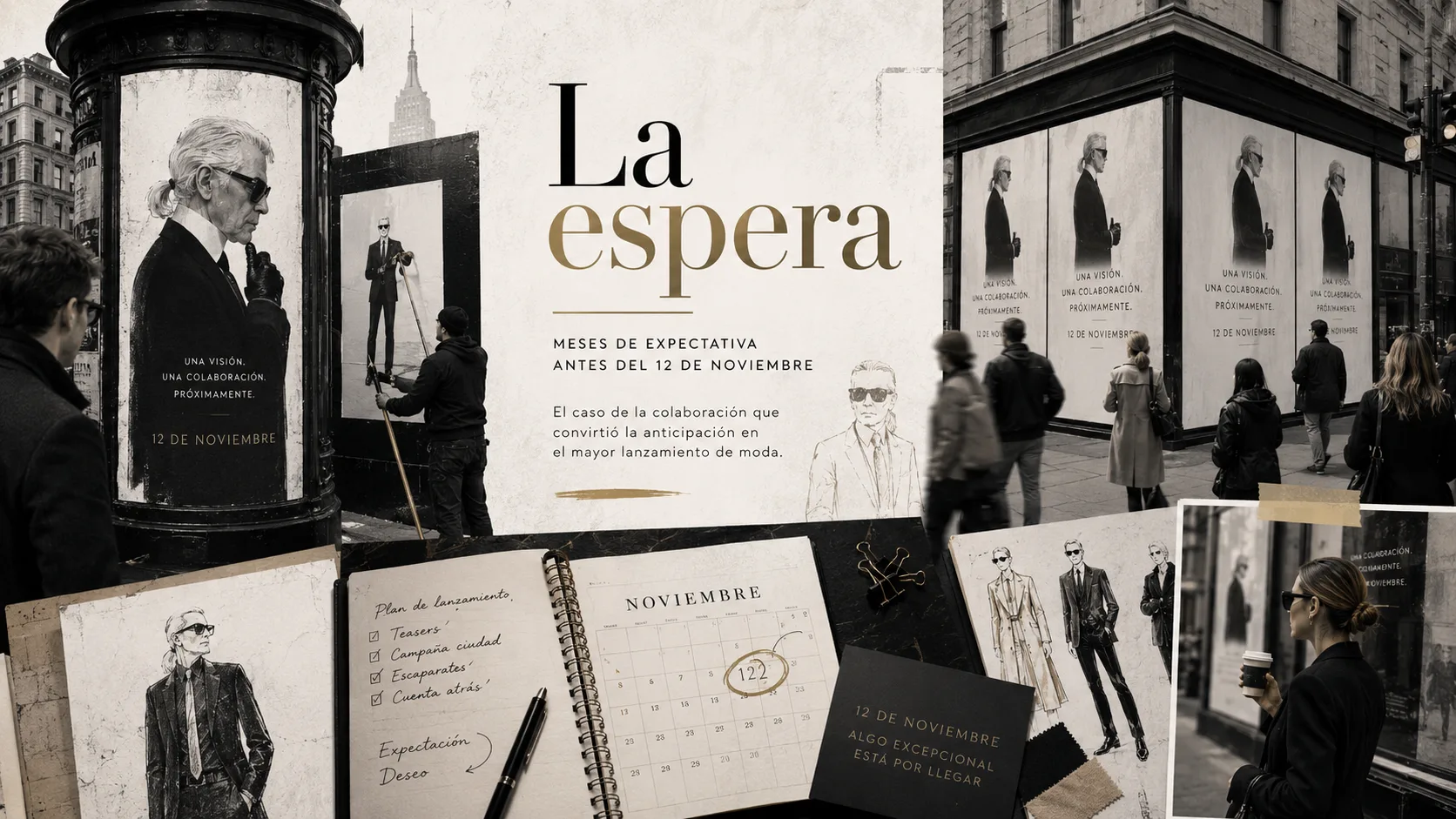 Representación editorial de la espera previa al lanzamiento de Karl Lagerfeld para H&M