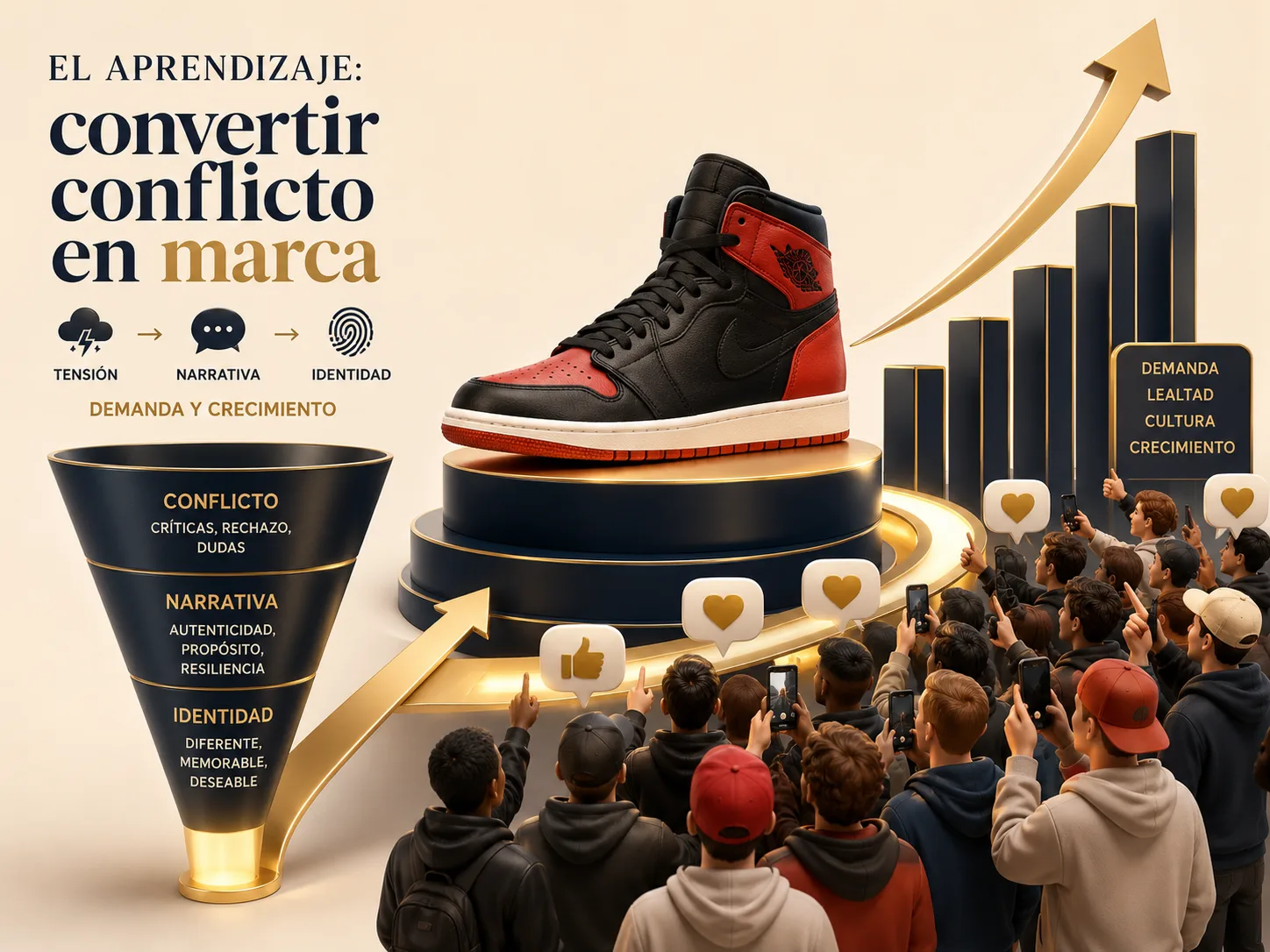 Representación editorial de una zapatilla convertida en una plataforma de marca y crecimiento
