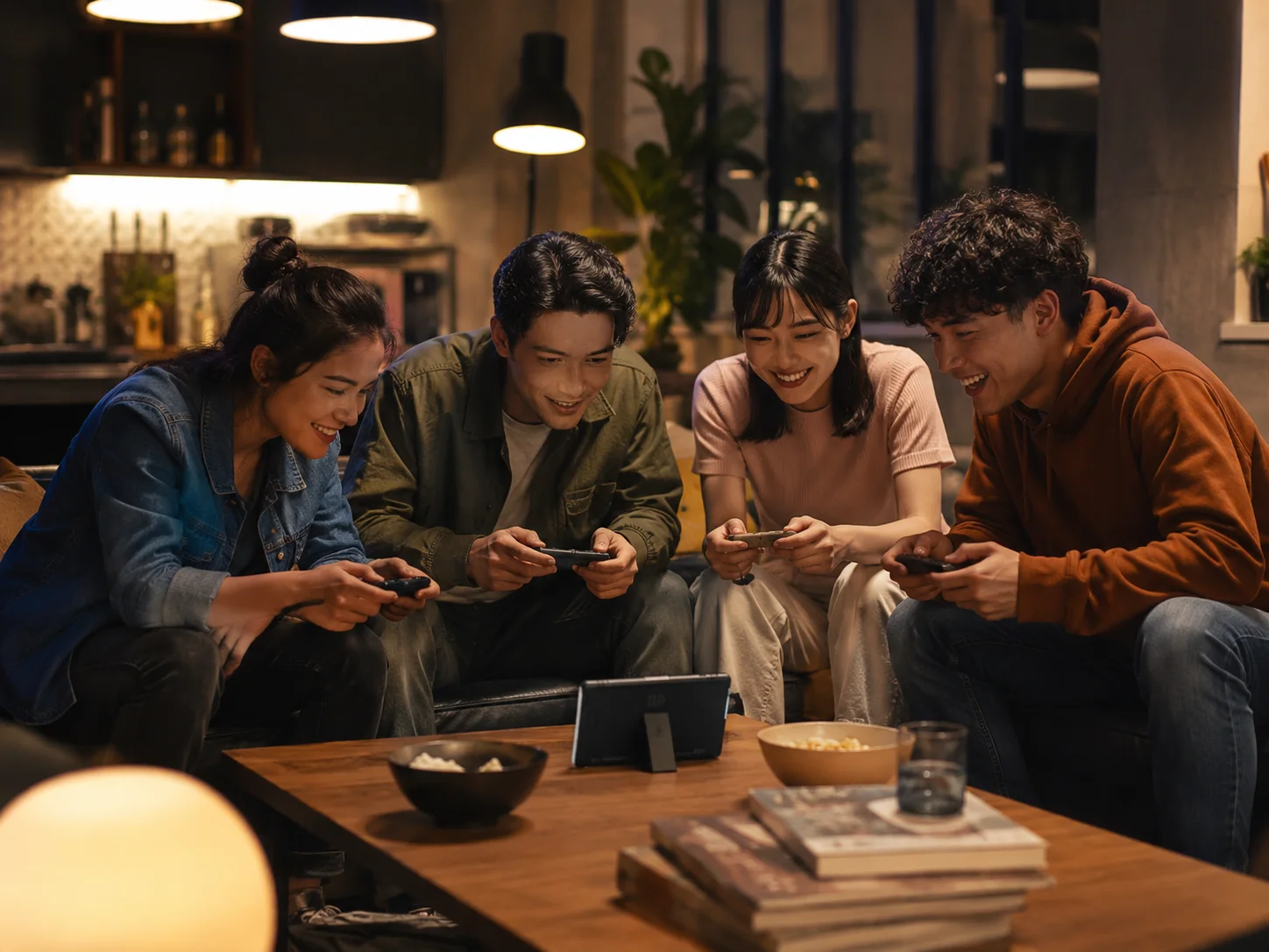 Representación editorial de Nintendo Switch como consola para jugar y compartir en distintos contextos