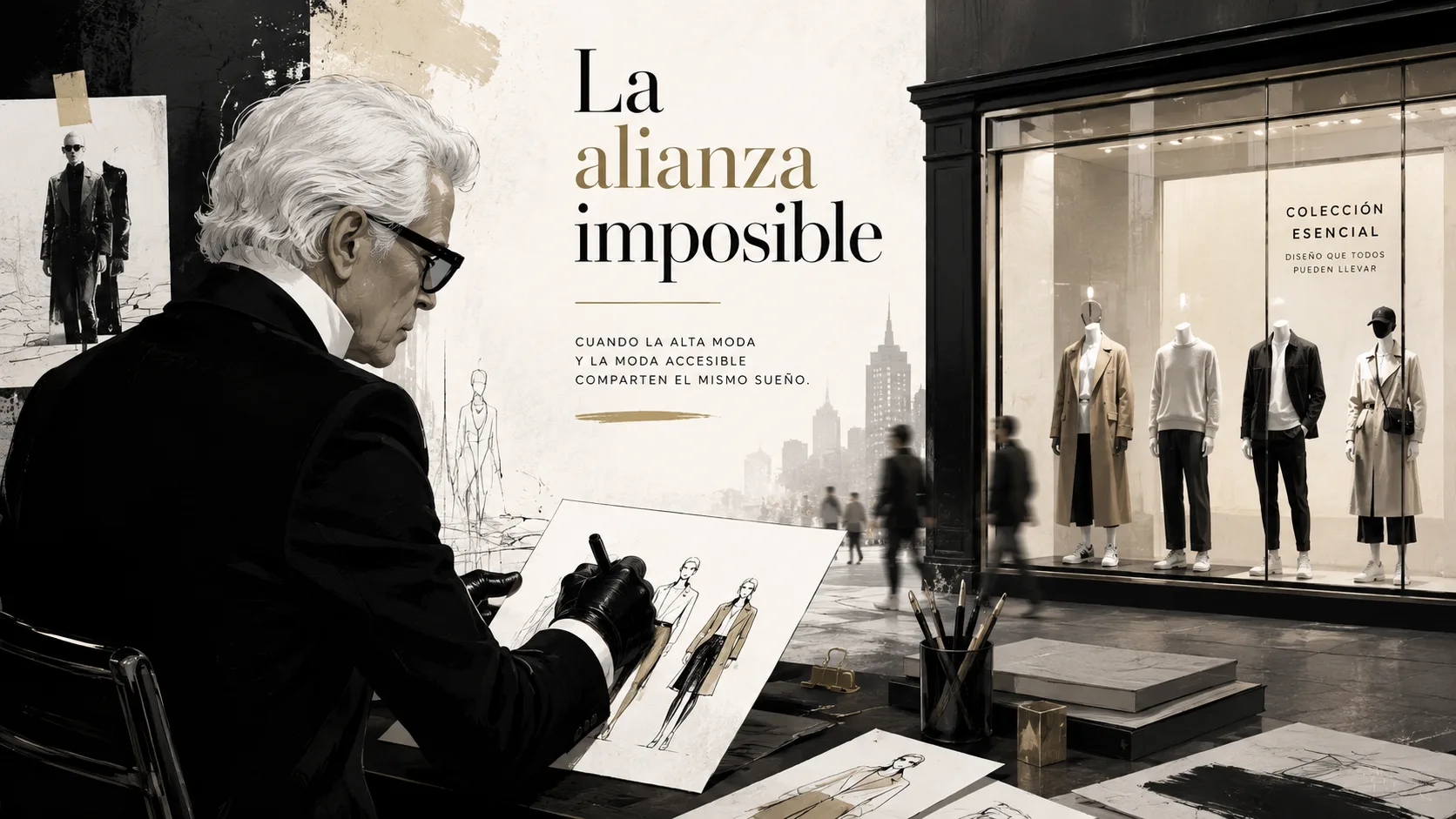 Representación editorial de la alianza entre H&M y Karl Lagerfeld
