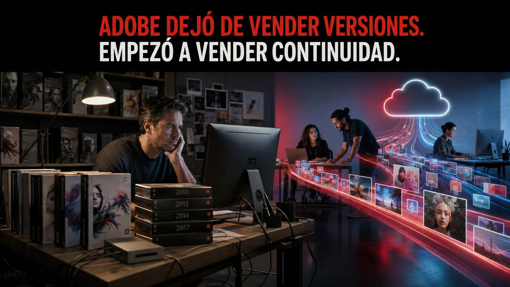 representación cinematográfica del problema previo al lanzamiento, con tensión visual y la marca como fuerza que detecta la oportunidad.