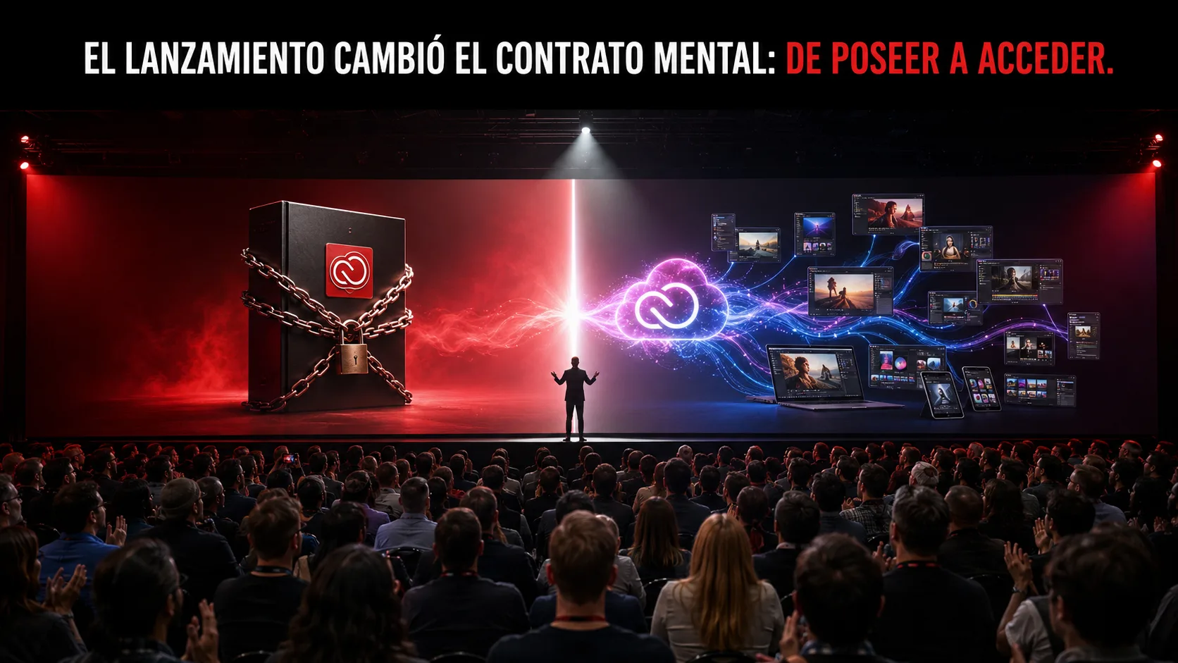 apertura sincronizada y reacción del público alrededor del acontecimiento principal.