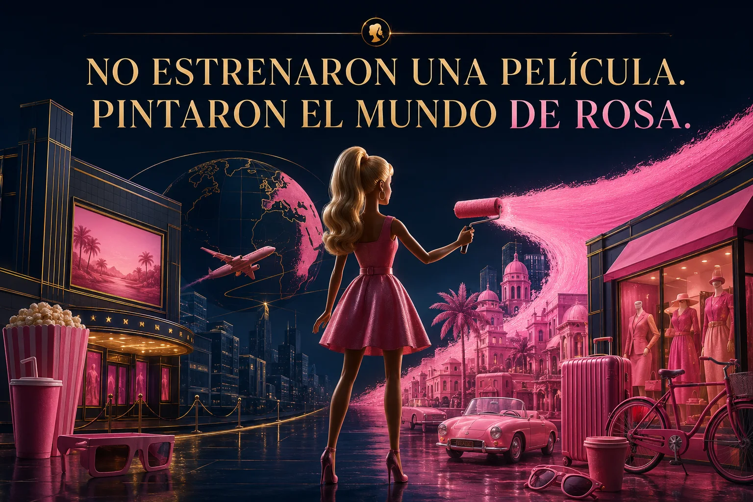 Representación editorial de Barbie convirtiendo una película en un acontecimiento mundial