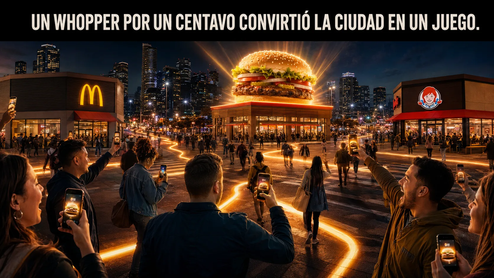 apertura sincronizada y reacción del público alrededor del acontecimiento principal.