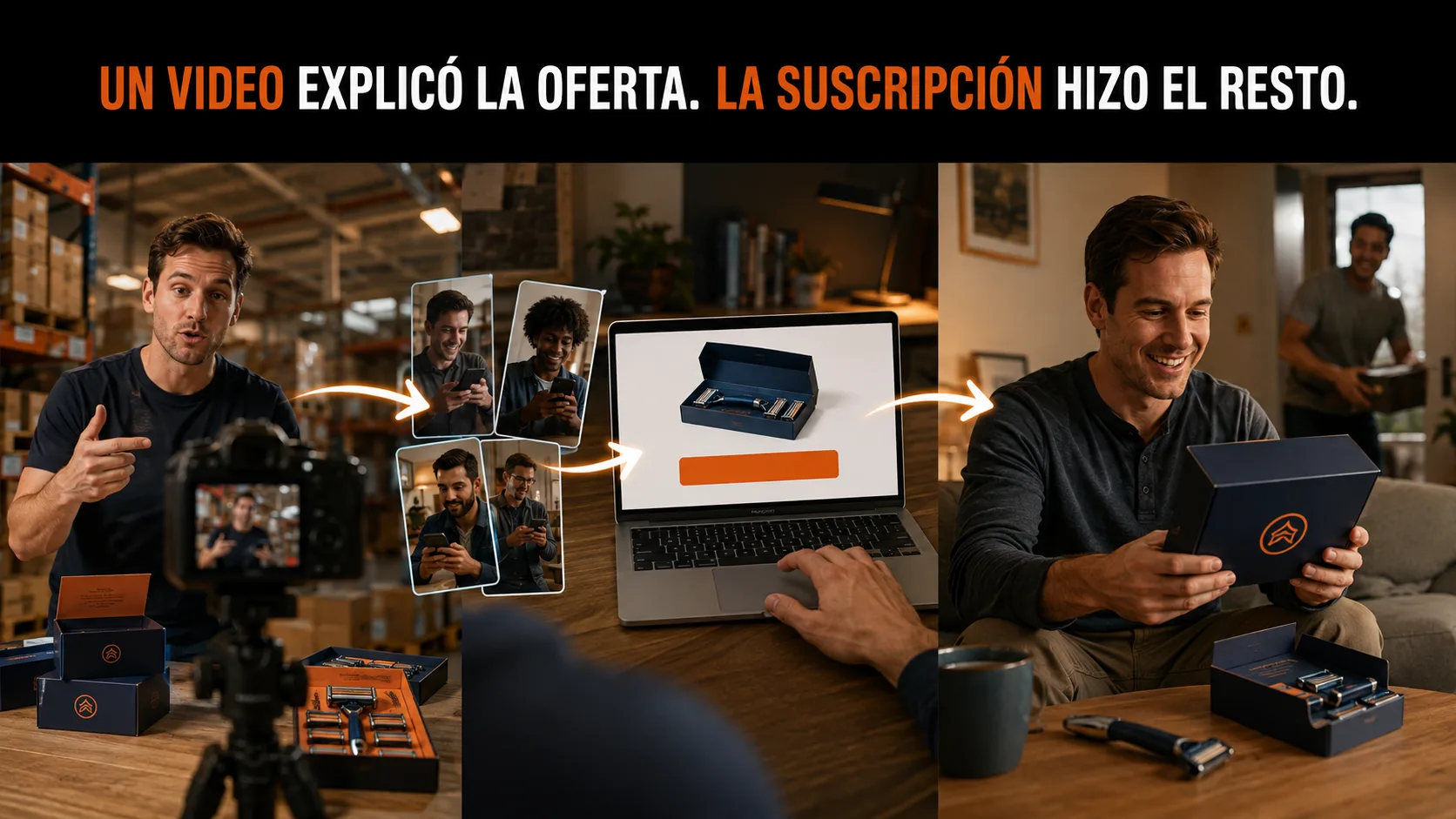 flujo visual del mecanismo central, desde la señal del mercado hasta la acción del usuario y la conversión.