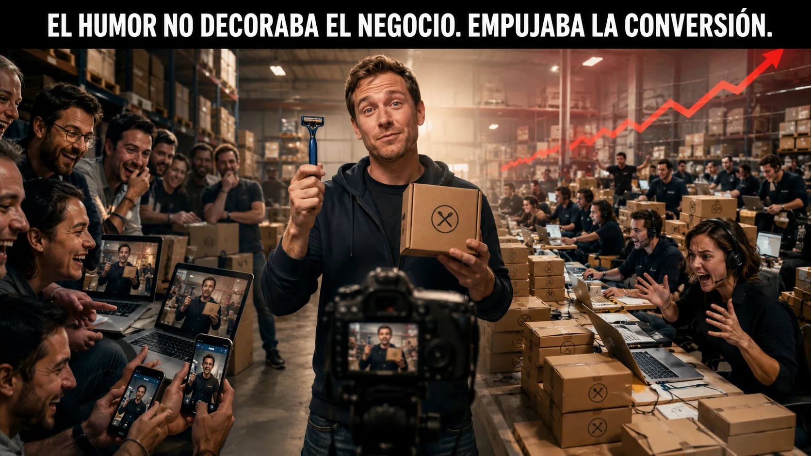apertura sincronizada y reacción del público alrededor del acontecimiento principal.