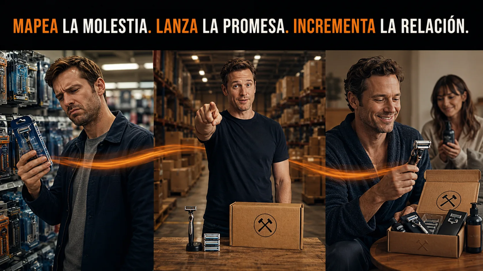 flujo Mapea · Lanza · Incrementa aplicado al caso de DOLLAR SHAVE CLUB.