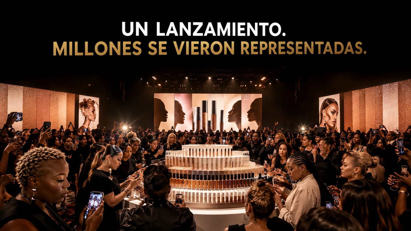 apertura sincronizada y reacción del público alrededor del acontecimiento principal.