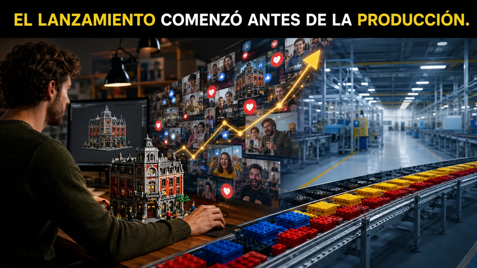 apertura sincronizada y reacción del público alrededor del acontecimiento principal.
