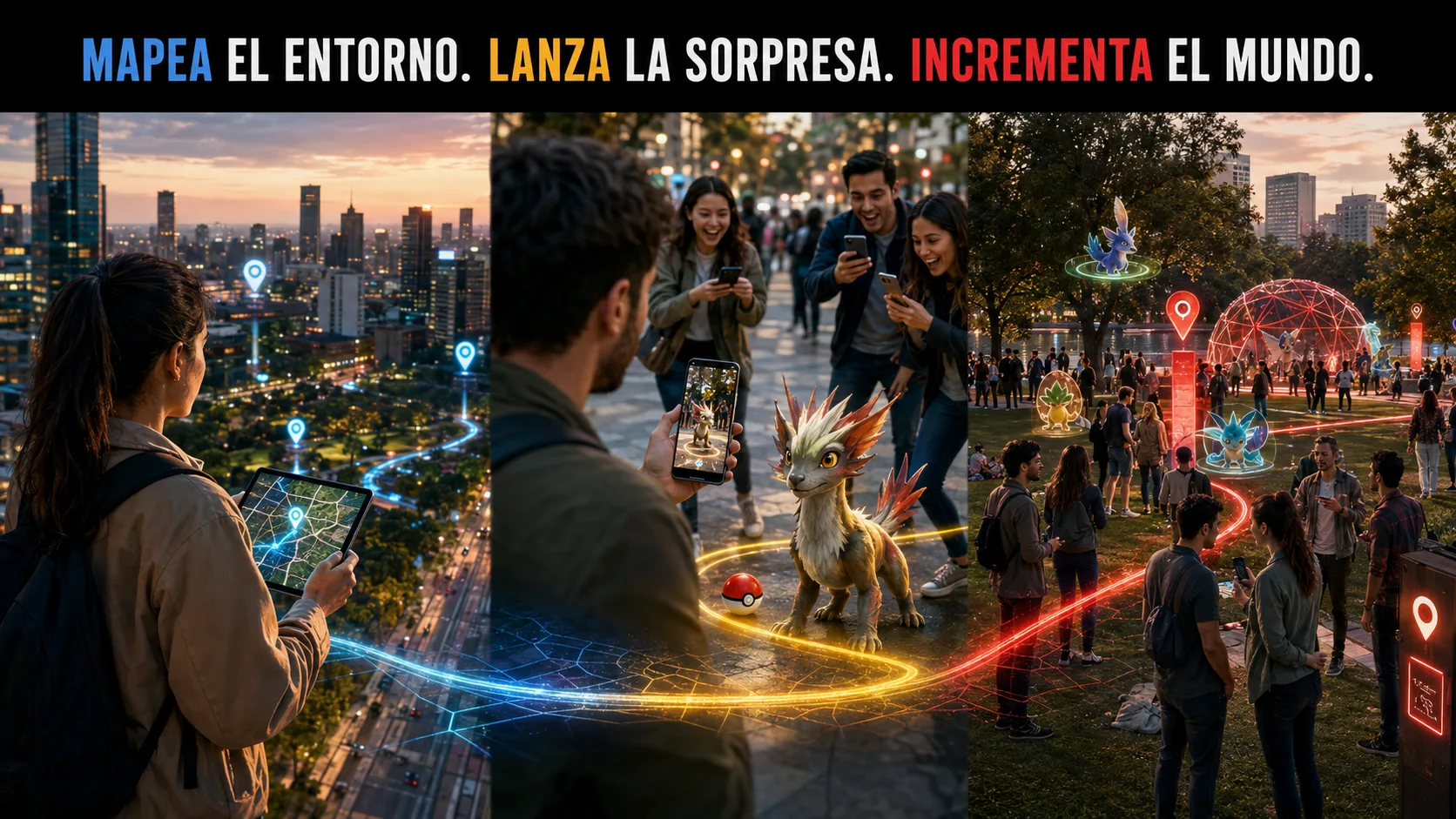 flujo Mapea · Lanza · Incrementa aplicado al caso de POKÉMON GO.